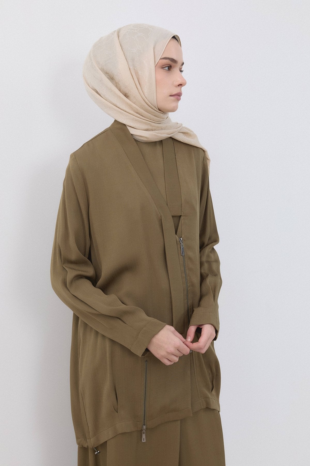 Rahat Kalıp Viskon Pantolon Tunik Takım - Olive