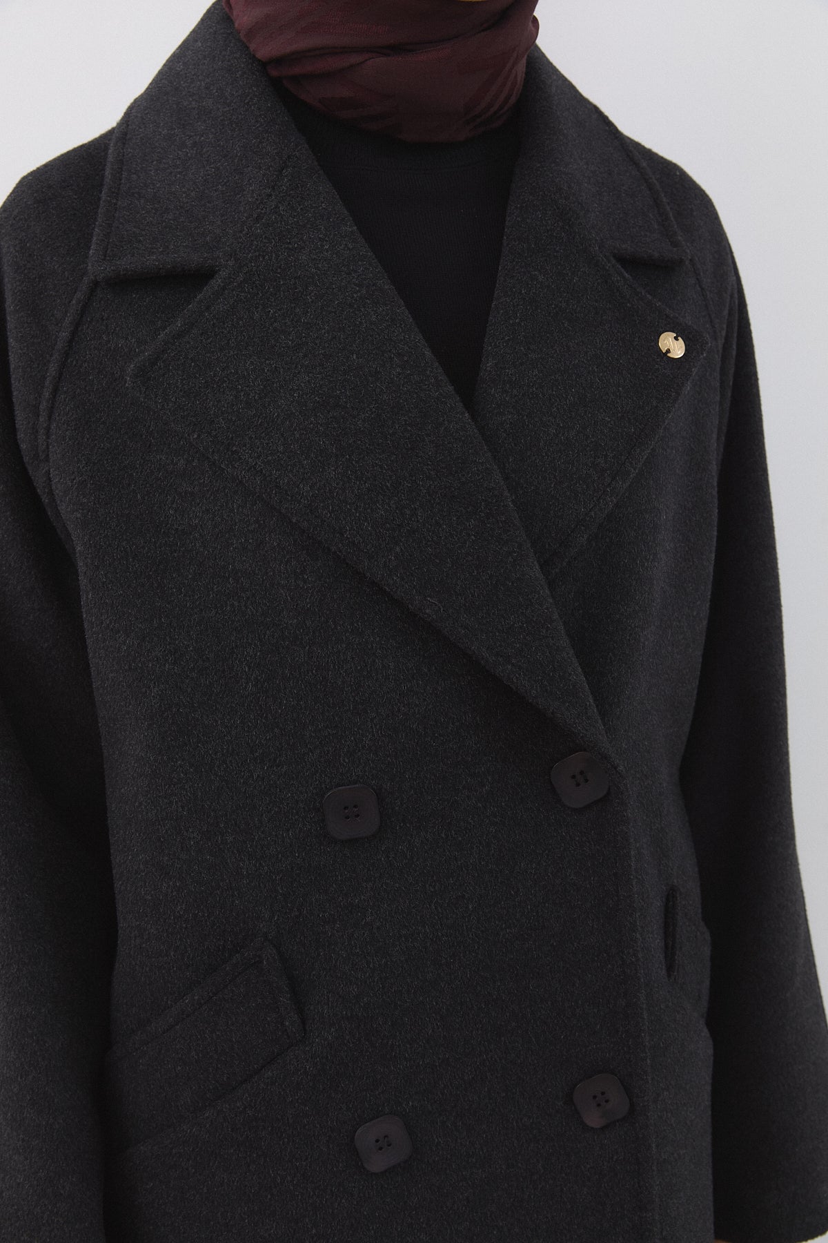 Wrap Coat with Raglan Sleeves - Anthracite