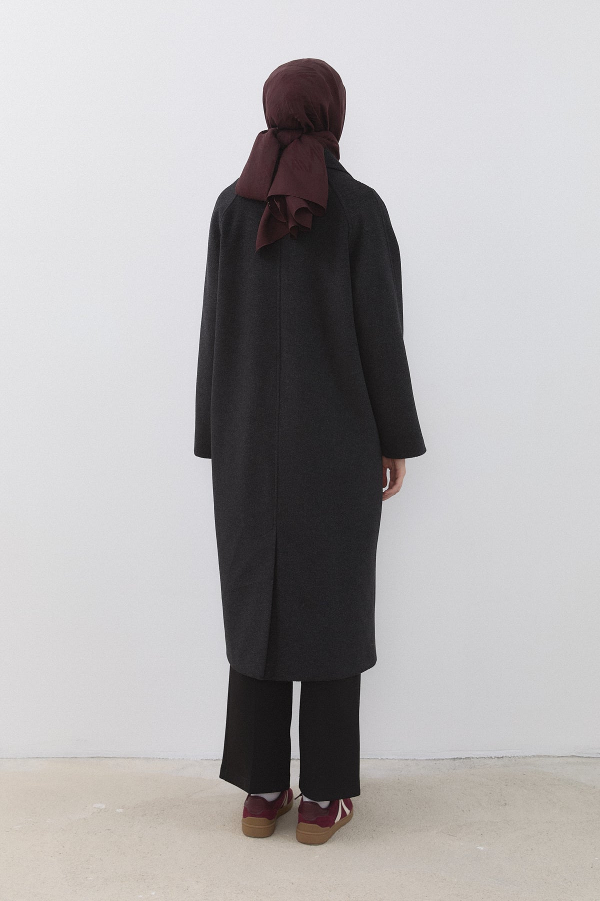 Wrap Coat with Raglan Sleeves - Anthracite