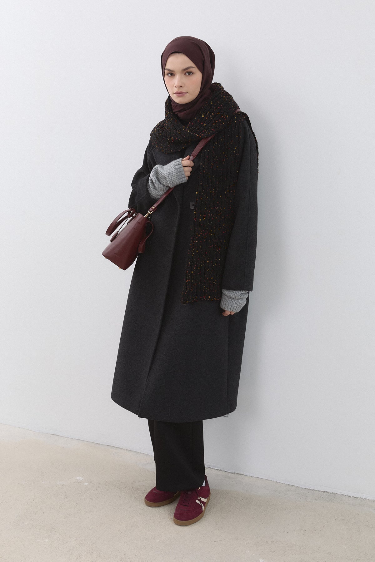 Wrap Coat with Raglan Sleeves - Anthracite