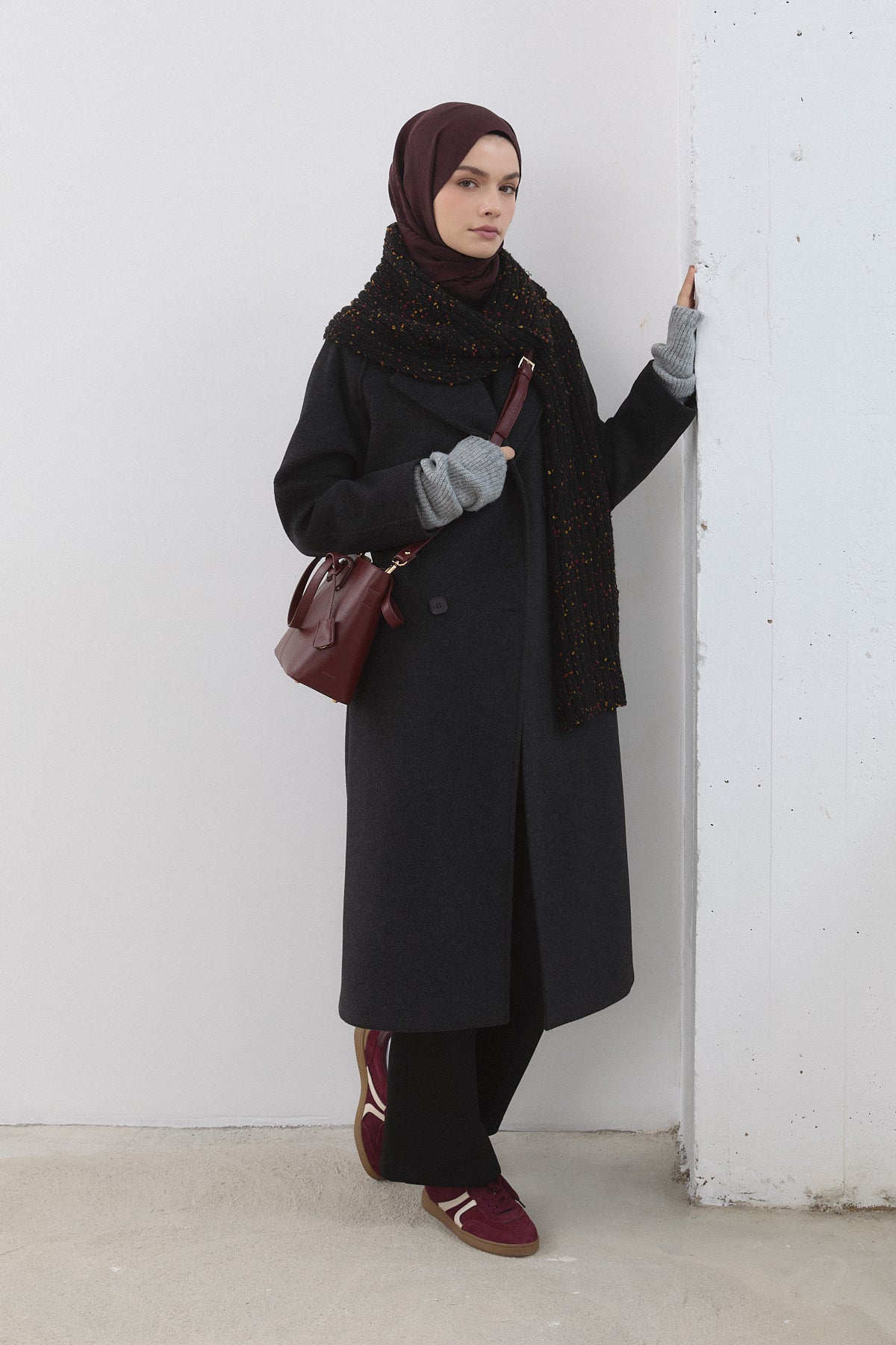 Wrap Coat with Raglan Sleeves - Anthracite