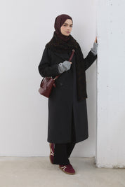 Wrap Coat with Raglan Sleeves - Anthracite