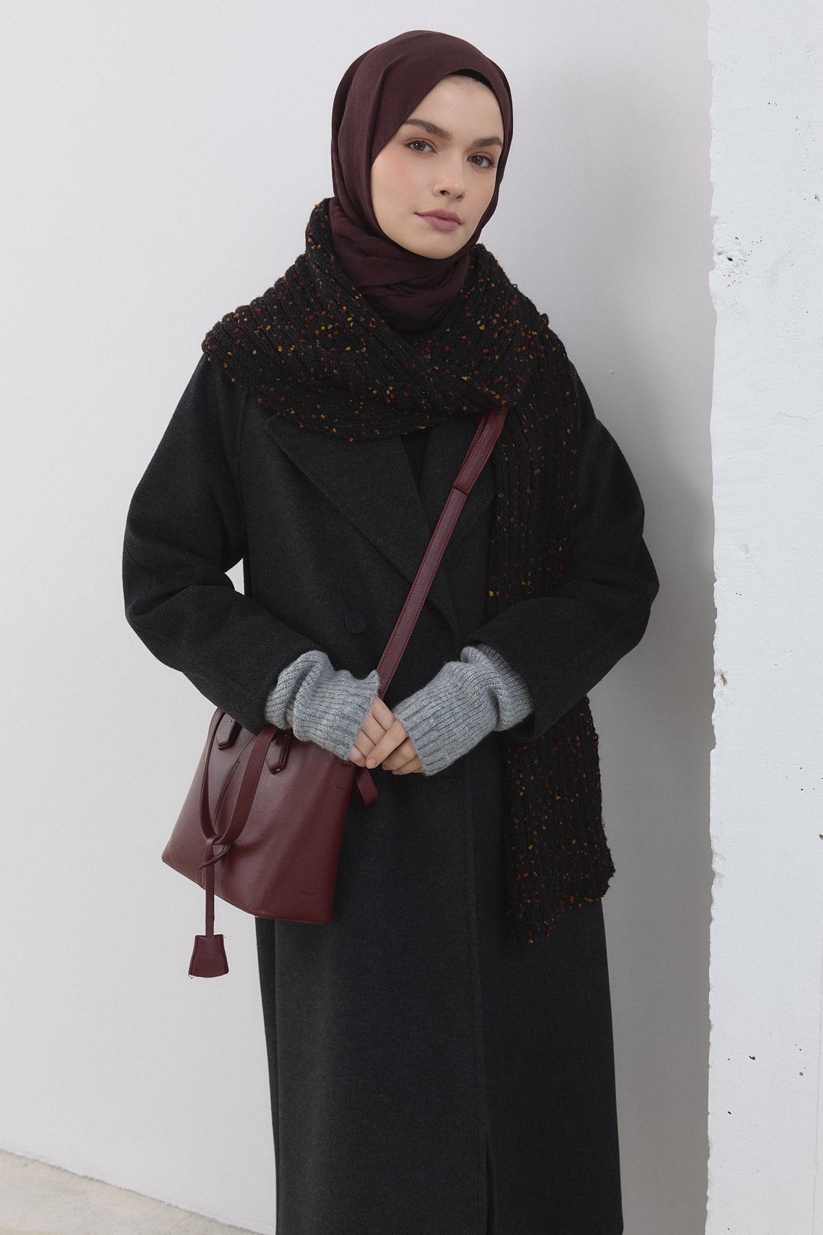 Wrap Coat with Raglan Sleeves - Anthracite