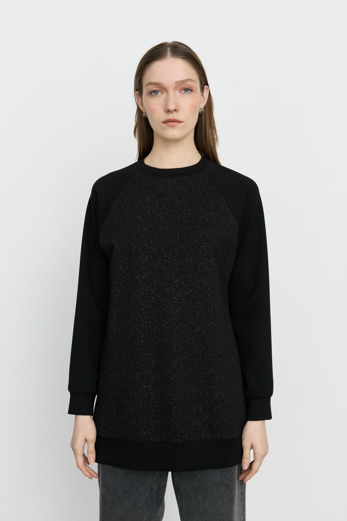 Reglan Kollu Örme Sweat - Siyah