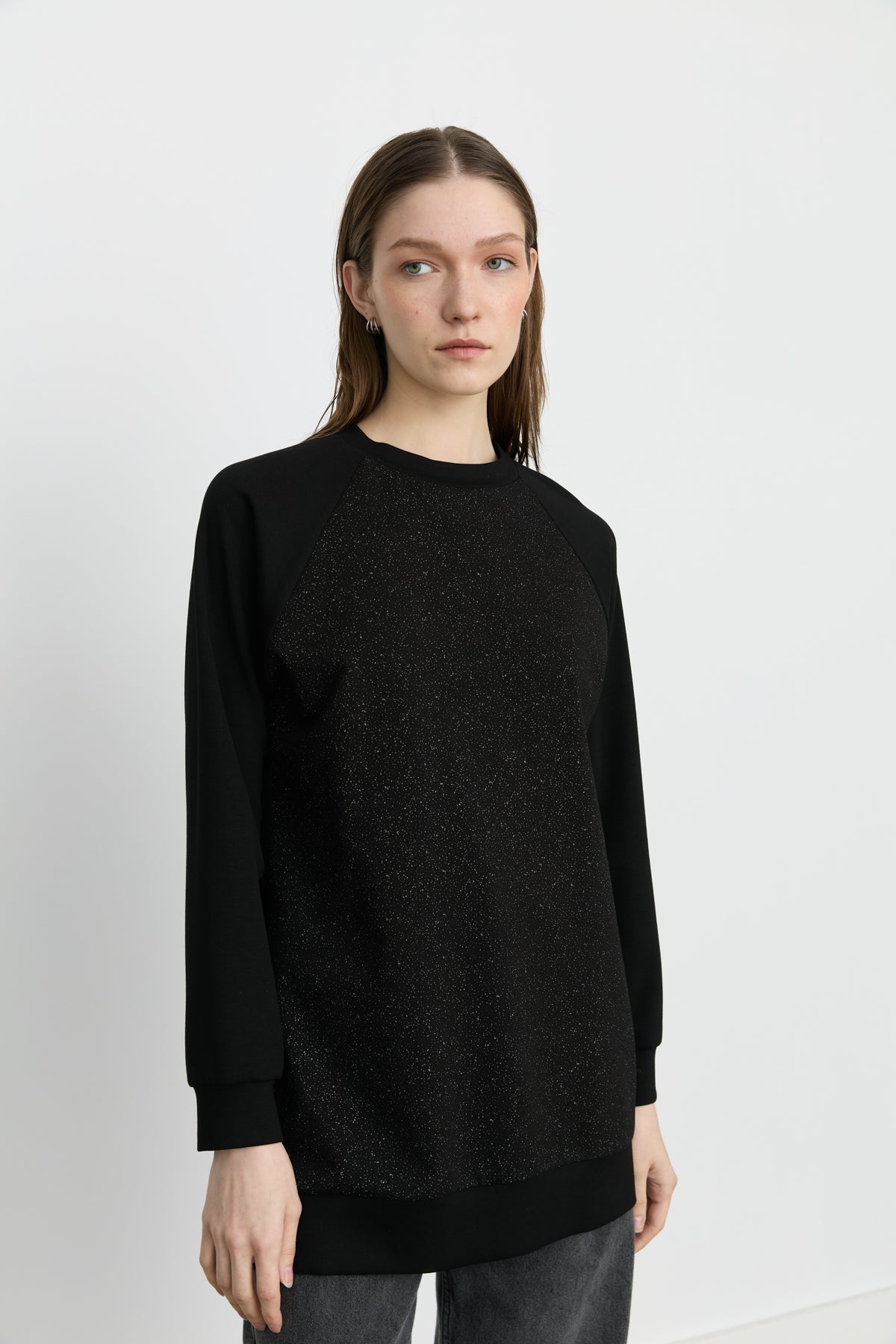 Reglan Kollu Örme Sweat - Siyah