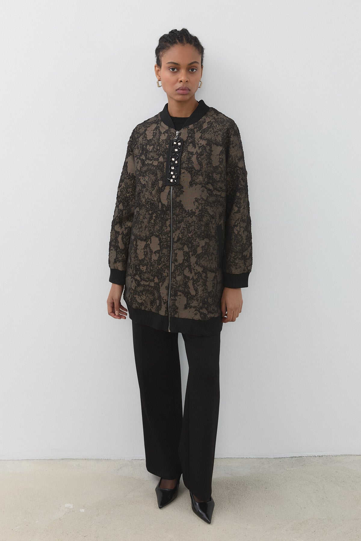 Ribbed Jacquard Jacket - Mink