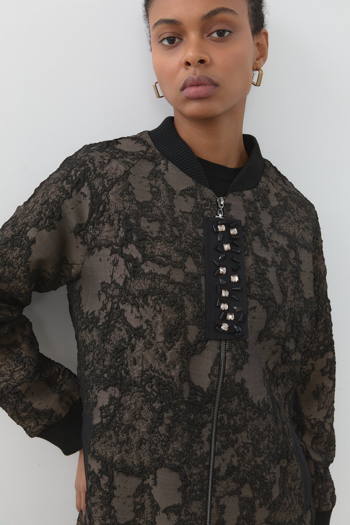 Ribbed Jacquard Jacket - Mink