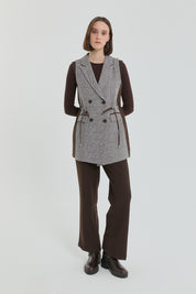 Ribbed Double-Breasted Vest - Brown