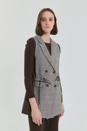 Ribbed Double-Breasted Vest - Brown