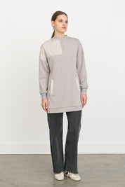 Ribbed Detail Fabric Trim Knitted Sweatshirt - Grey