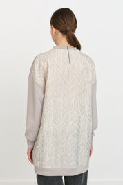 Ribbed Detail Fabric Trim Knitted Sweatshirt - Grey