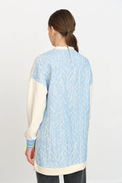 Ribbed Detail Fabric Trimmed Knitted Sweatshirt - Blue