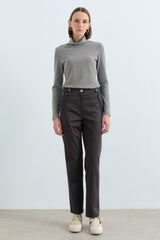 Rivet Detaylı Boru Paça Pantolon - Füme