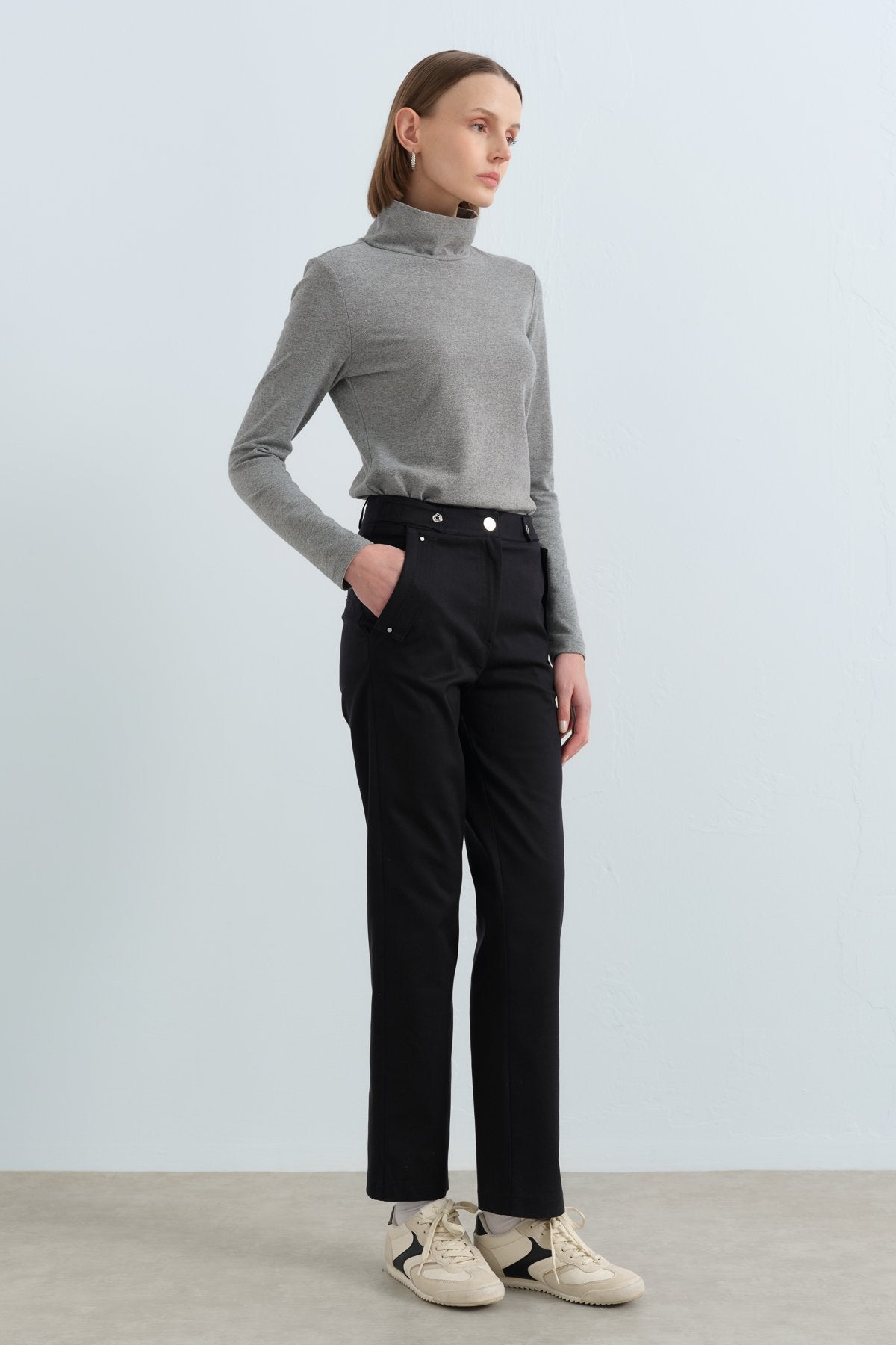 Rivet Detaylı Boru Paça Pantolon - Lacivert