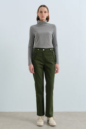 Rivet Detaylı Boru Paça Pantolon - Yeşil