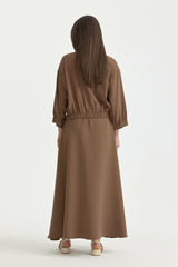 Gathered Waist Lyocell Jacket with Yoke - Brown