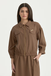 Gathered Waist Lyocell Jacket with Yoke - Brown