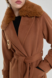 Windbreaker Coat with Fur Collar - Tan