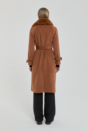 Windbreaker Coat with Fur Collar - Tan