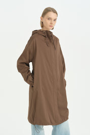 Sabit Kapüşonlu Oversize Yağmurluk - Kahve