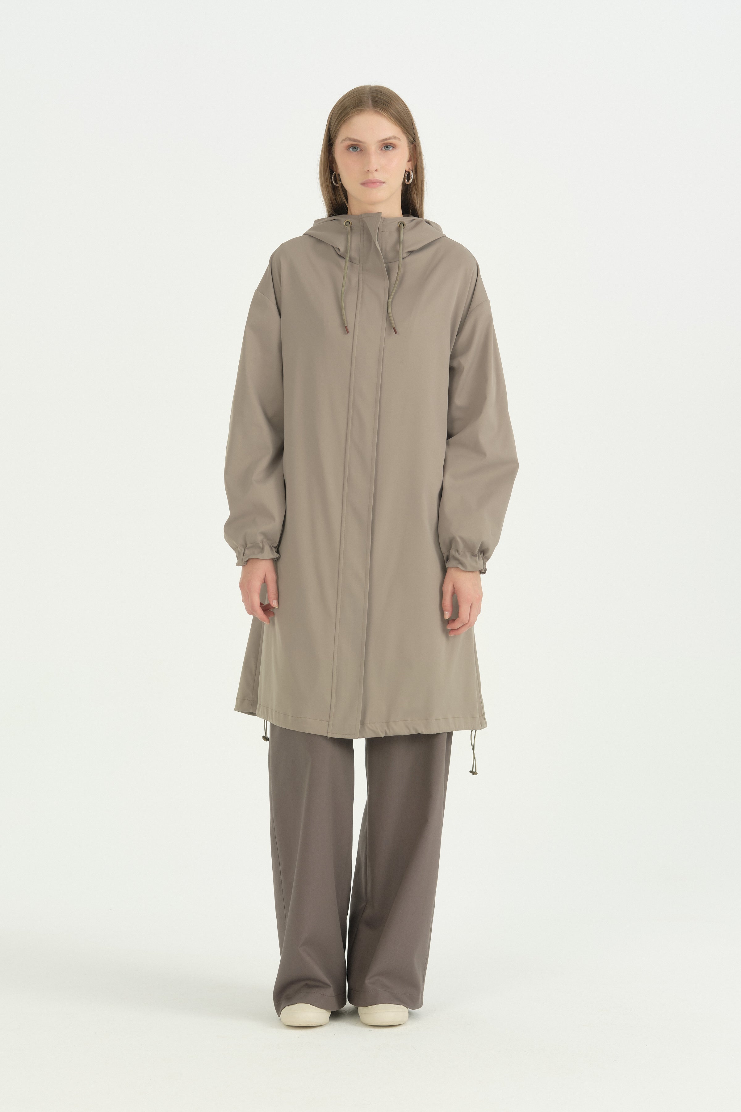 Sabit Kapüşonlu Oversize Yağmurluk - Yeşil