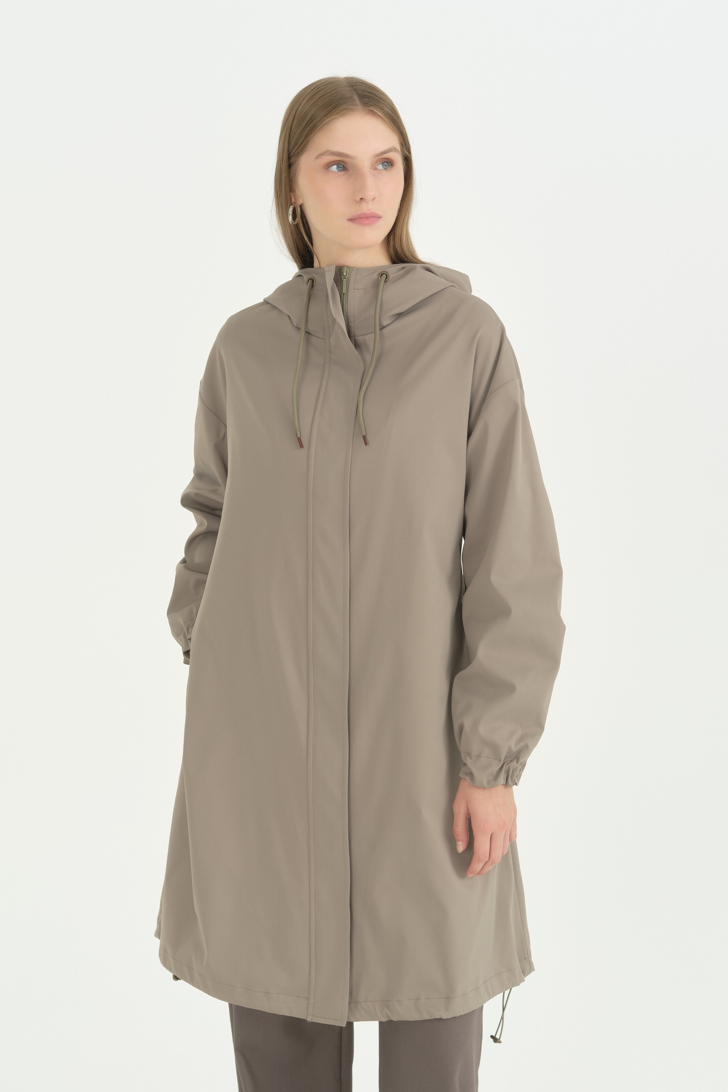 Sabit Kapüşonlu Oversize Yağmurluk - Yeşil