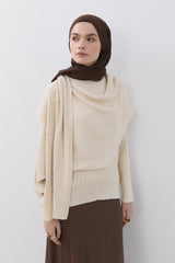 Hair Braid Patterned Shawl Detail Knitted Tunic - Vanilla