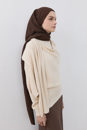 Hair Braid Patterned Shawl Detail Knitted Tunic - Vanilla