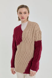 Saç Örgülü Triko Tunik - Bordo
