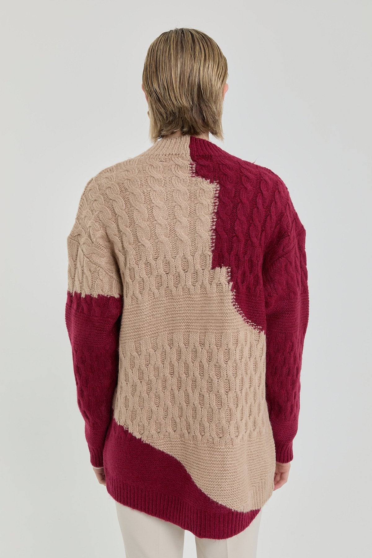 Saç Örgülü Triko Tunik - Bordo
