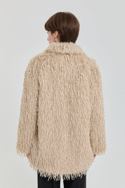 Fringed Faux Fur Coat - Beige