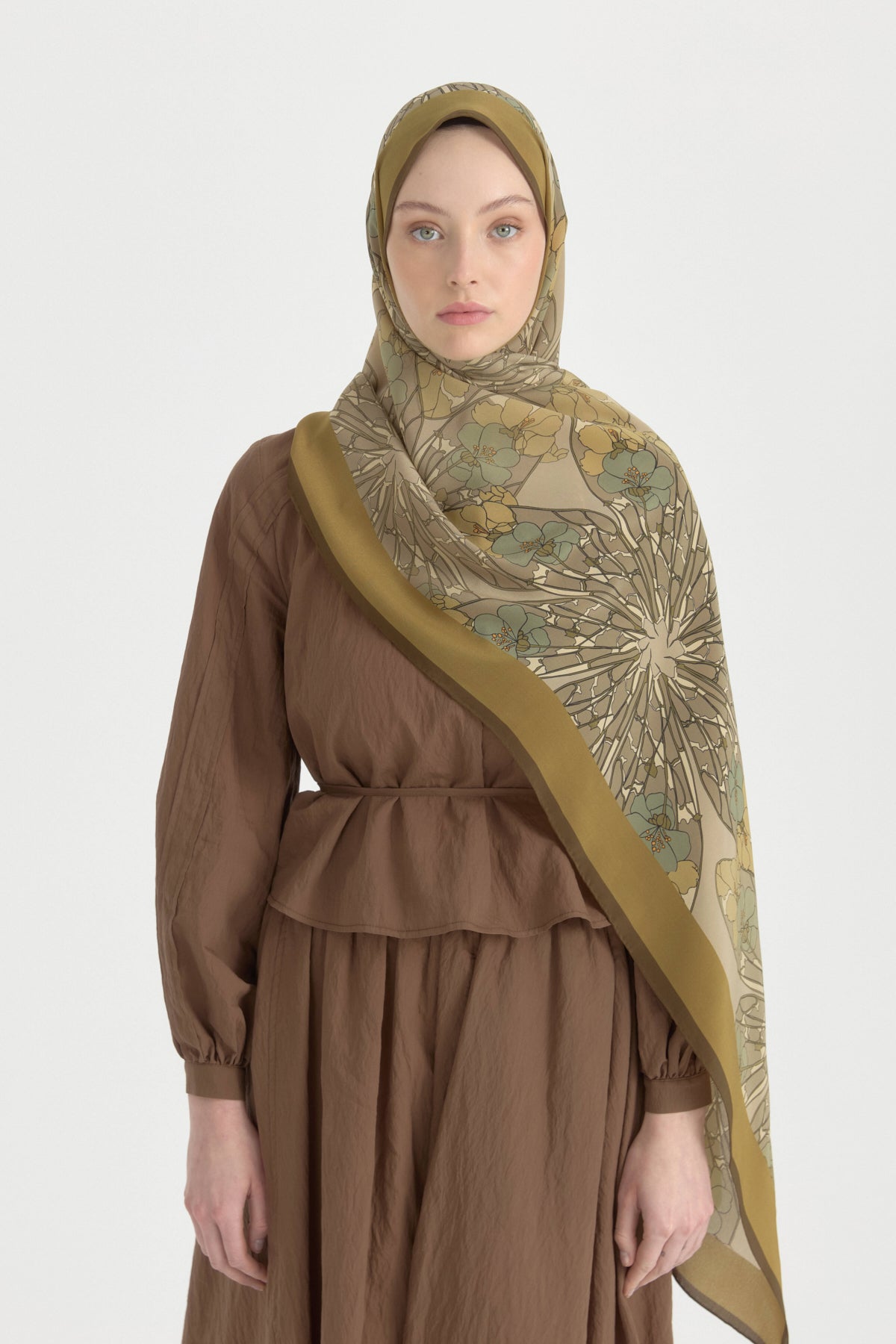 Sahar Krep İpek Şal - Olive