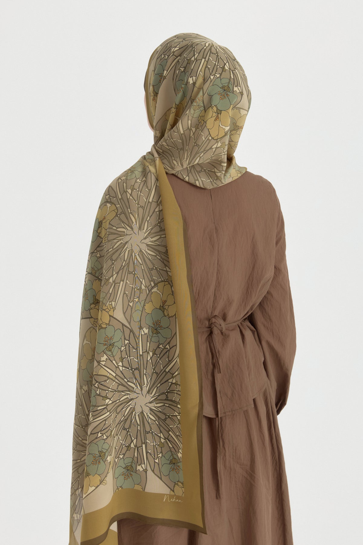 Sahar Krep İpek Şal - Olive