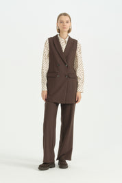 Şal Yaka Klasik Yelek - Kahve
