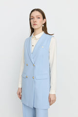 Shawl Lapel Double-Breasted Vest - Light Blue