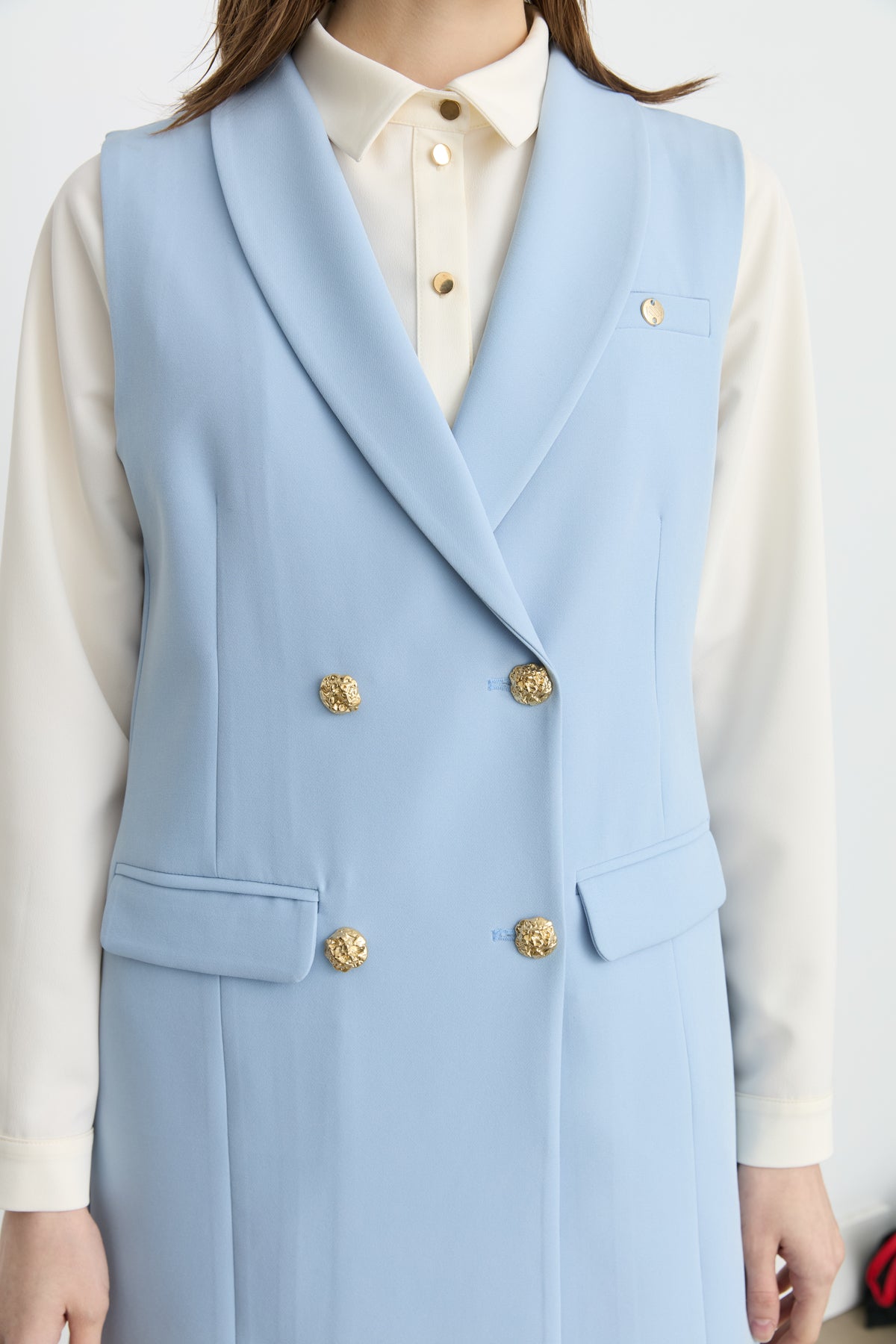 Shawl Lapel Double-Breasted Vest - Light Blue