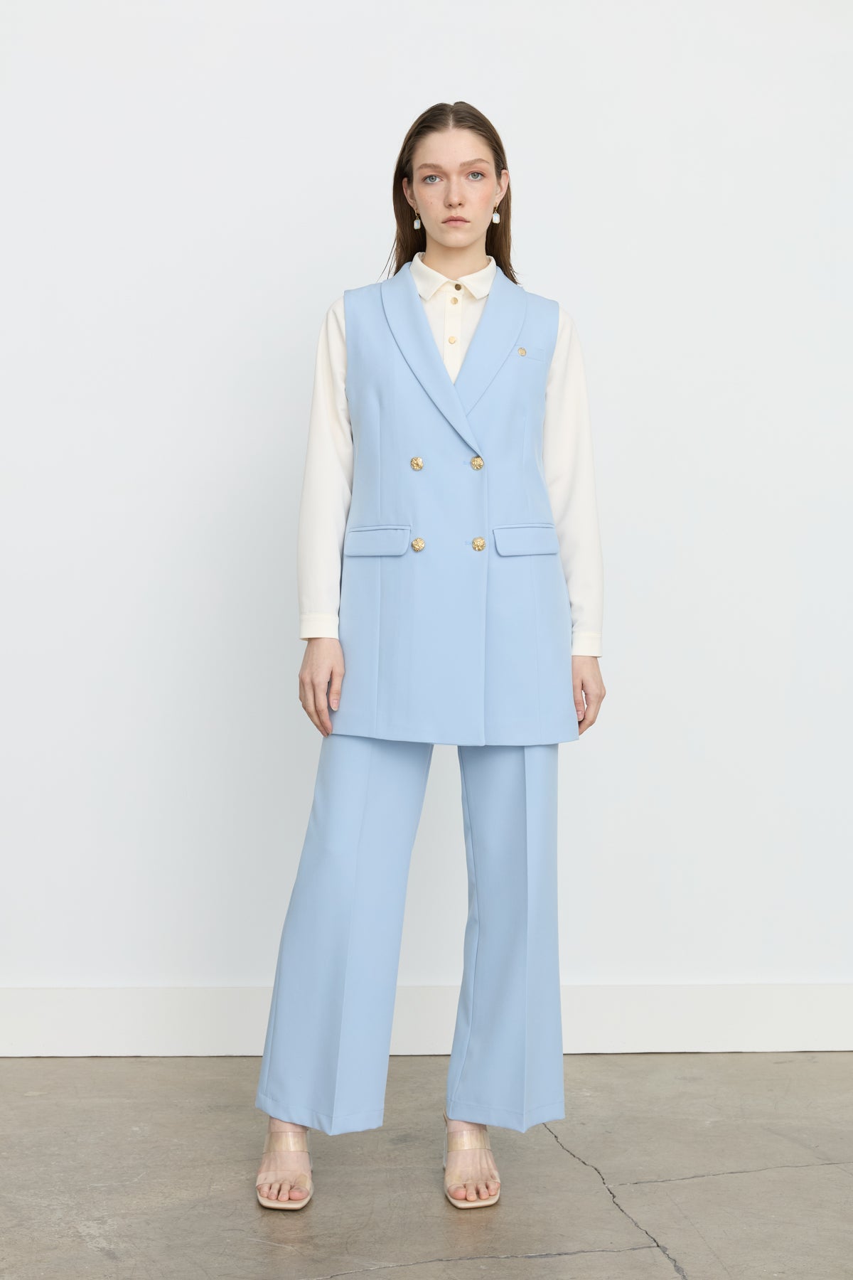 Shawl Lapel Double-Breasted Vest - Light Blue