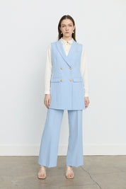 Shawl Lapel Double-Breasted Vest - Light Blue