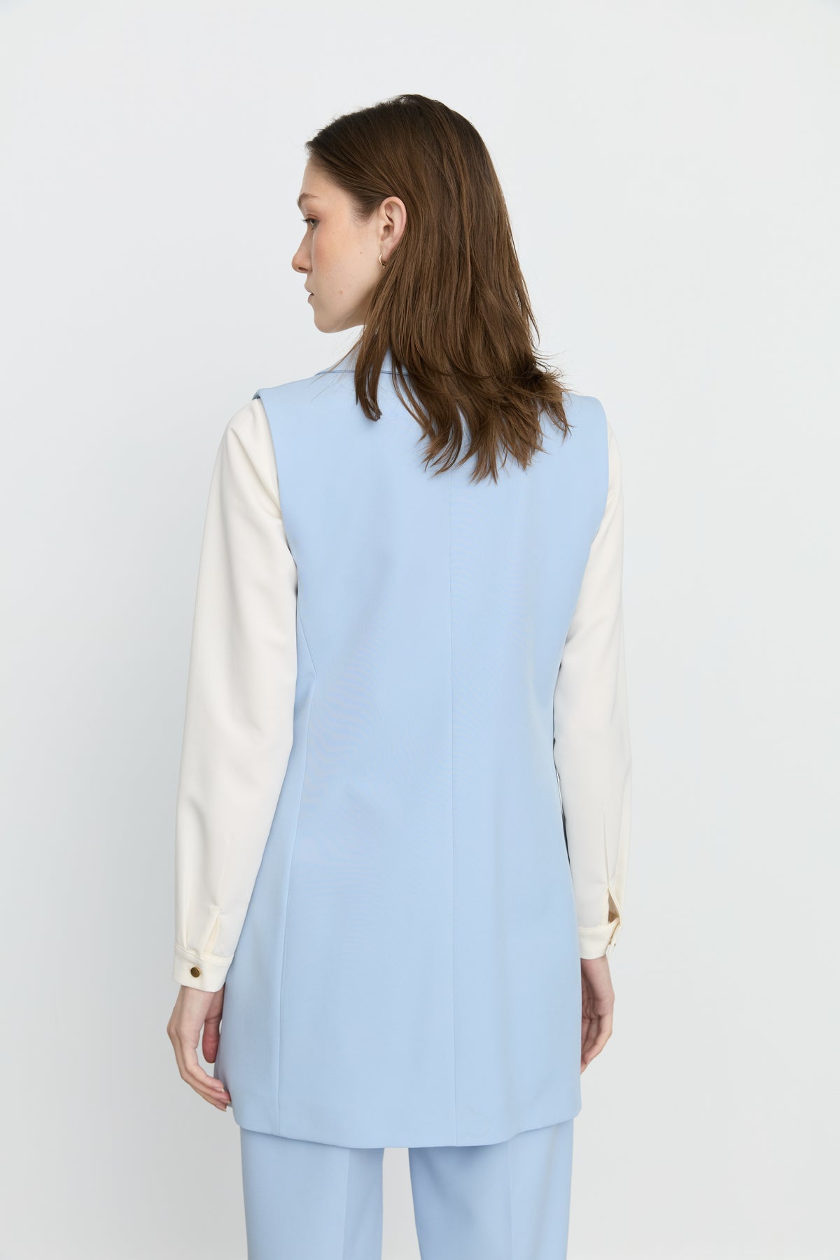 Shawl Lapel Double-Breasted Vest - Light Blue