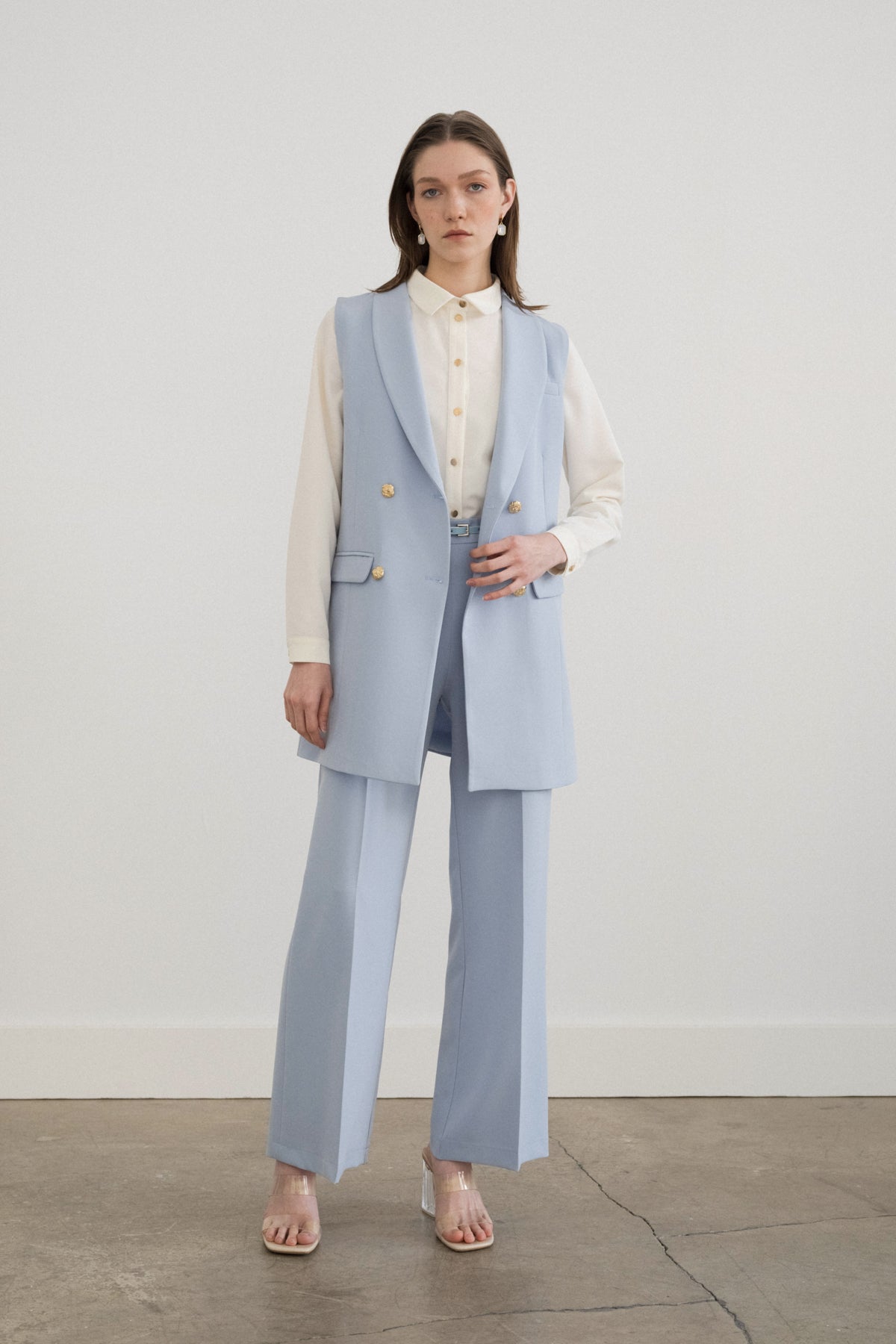 Shawl Lapel Double-Breasted Vest - Light Blue