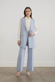 Shawl Lapel Double-Breasted Vest - Light Blue