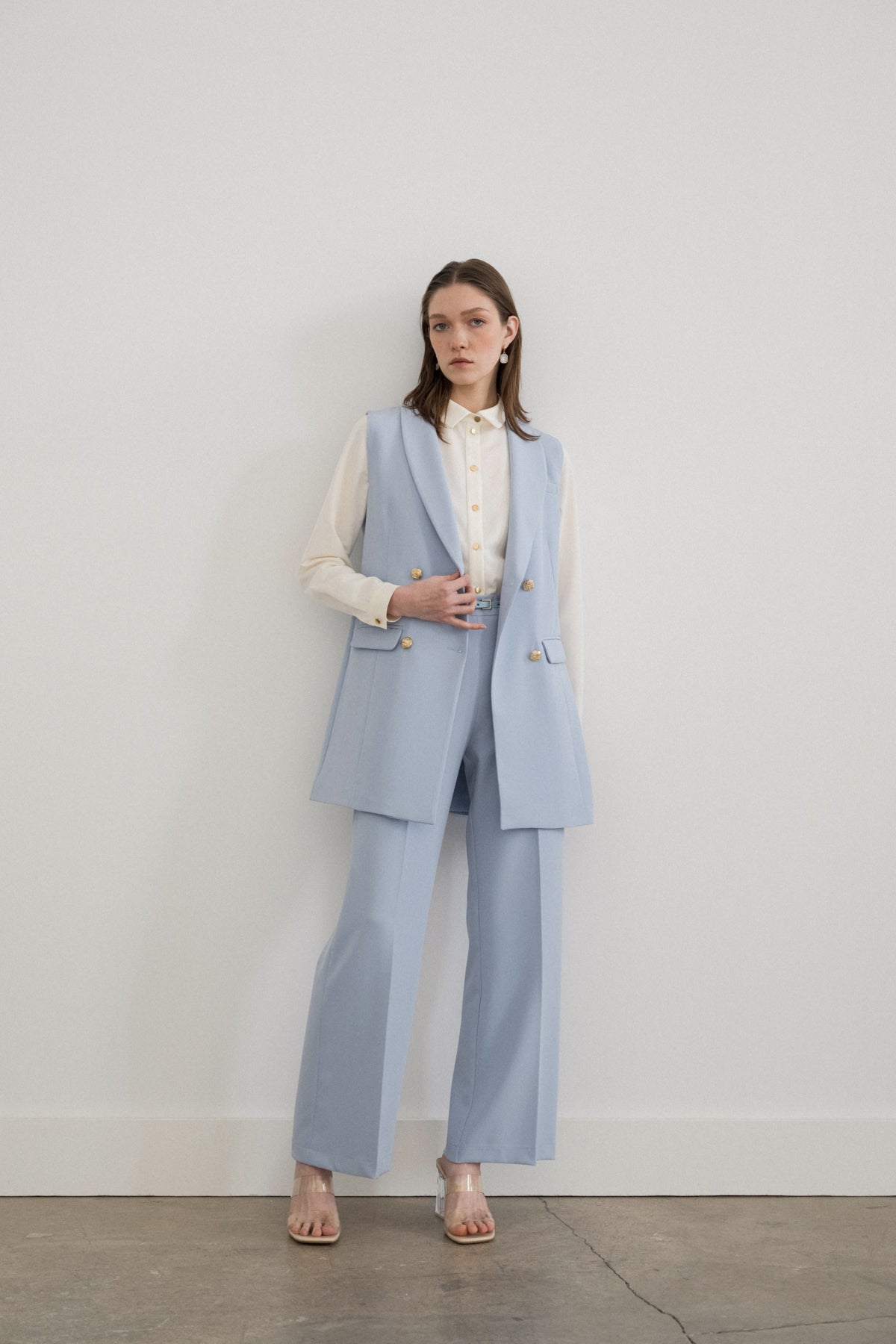 Shawl Lapel Double-Breasted Vest - Light Blue