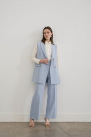 Shawl Lapel Double-Breasted Vest - Light Blue