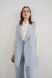 Shawl Lapel Double-Breasted Vest - Light Blue
