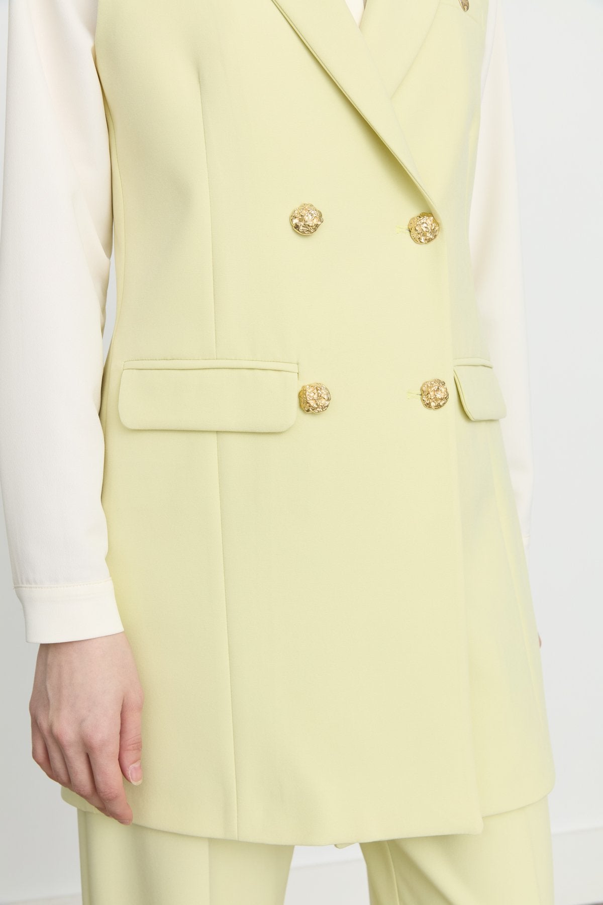Shawl Lapel Double-Breasted Vest - Pistachio Green