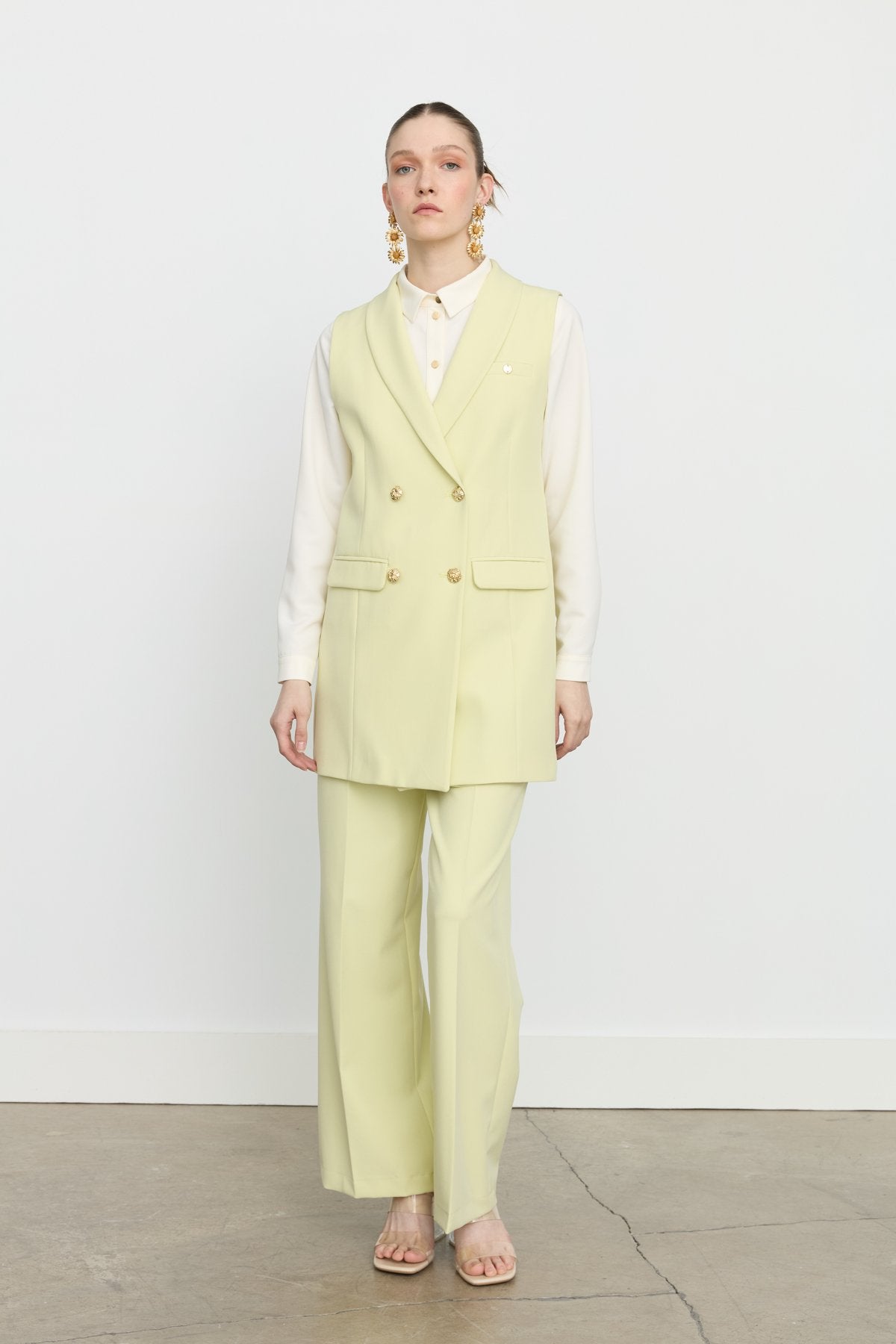 Shawl Lapel Double-Breasted Vest - Pistachio Green