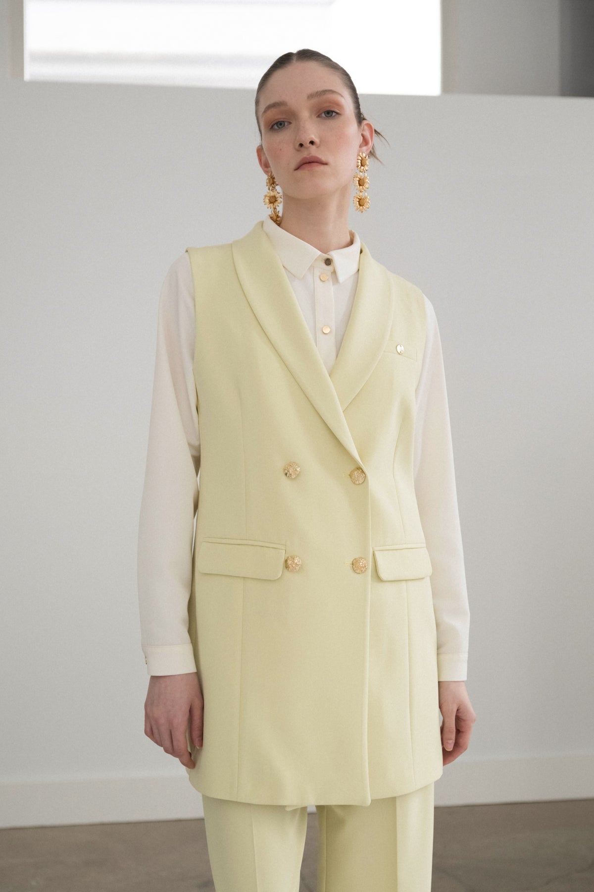 Shawl Lapel Double-Breasted Vest - Pistachio Green