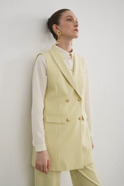 Shawl Lapel Double-Breasted Vest - Pistachio Green