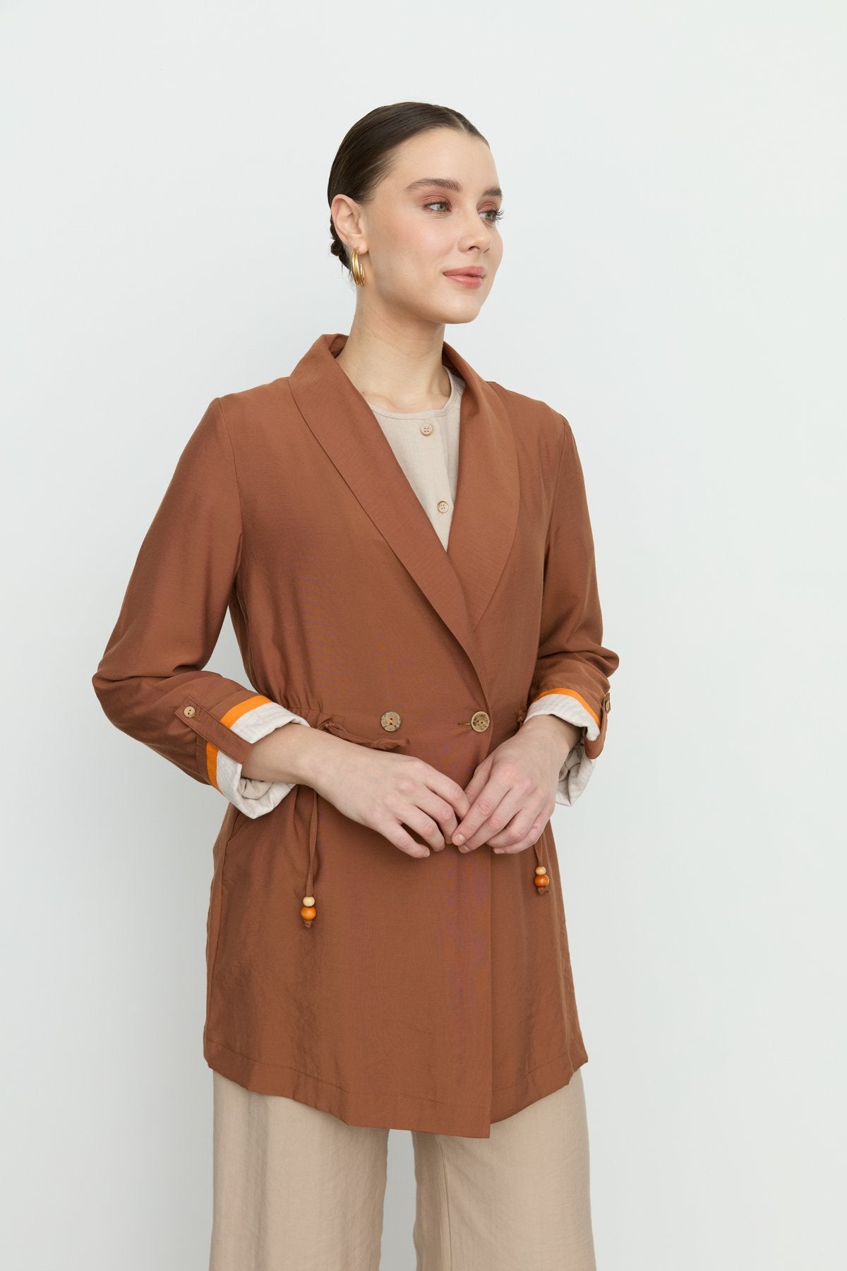 Shawl Collar Modal Jacket - Tan