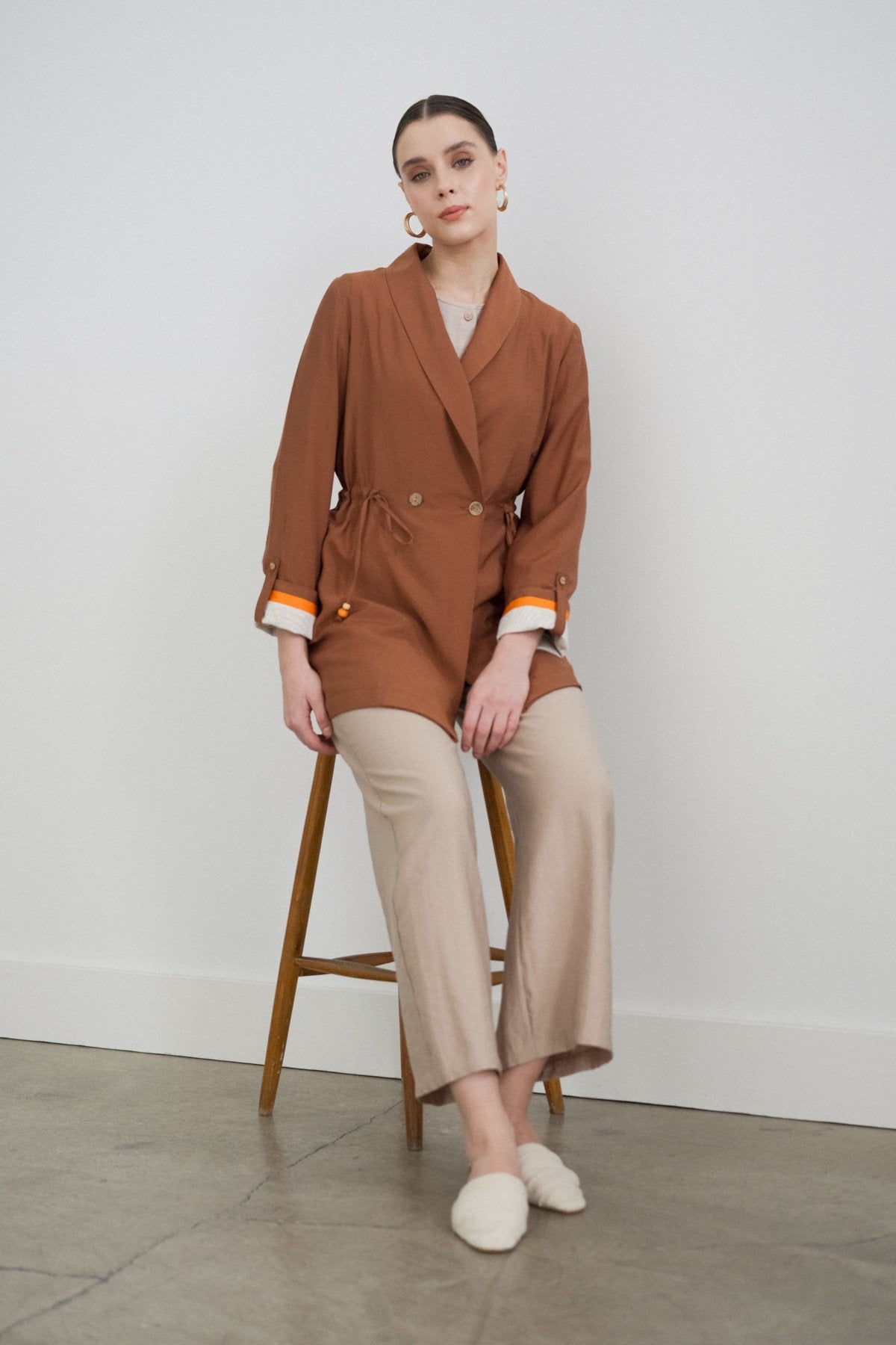 Shawl Collar Modal Jacket - Tan